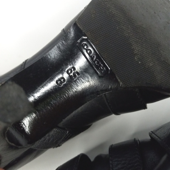 COACH Brandie Black Leather Silver Logo Button PeepToe Booties WornButNotWornOut - Picture 6 of 16